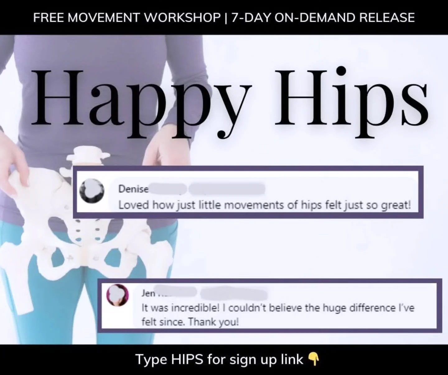 My popular HIP pain relief workshop is open (free) til Wed 💃 Type HIPS for link 👇

Hip pain and stiffness arw common for peri and post-menopausal women, but not normal.

And most conventional solutions (stretching, strengthening, rolling, HRT, phys