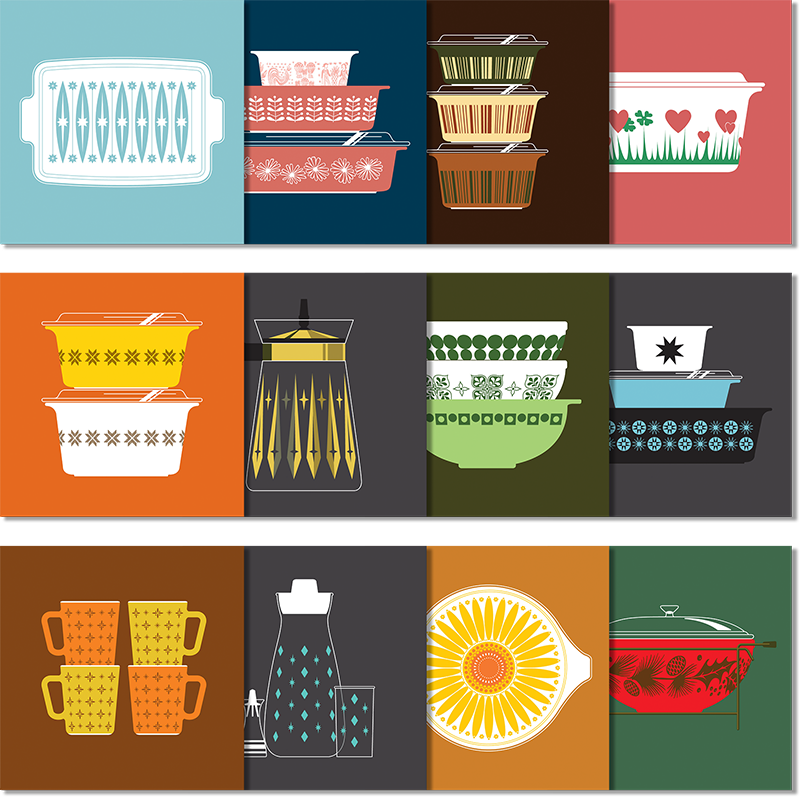 Vintage Pyrex Calendar 15 Prints Unframed Set Of 12 Pocono Modern