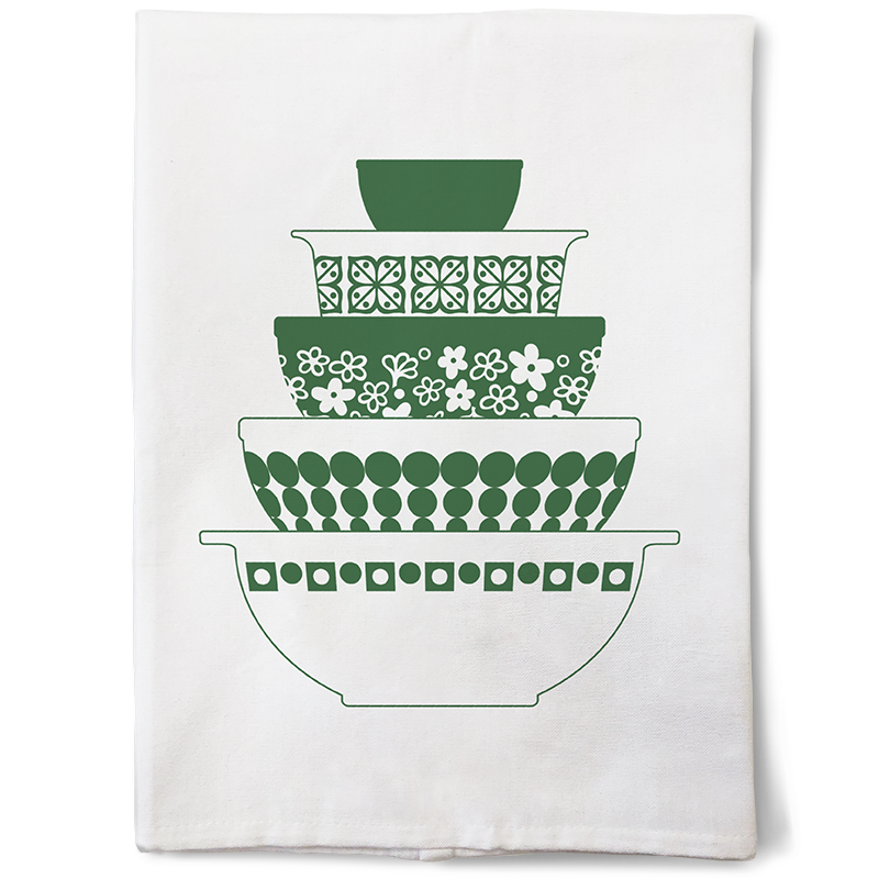 Vintage Pyrex Tea Towels Green
