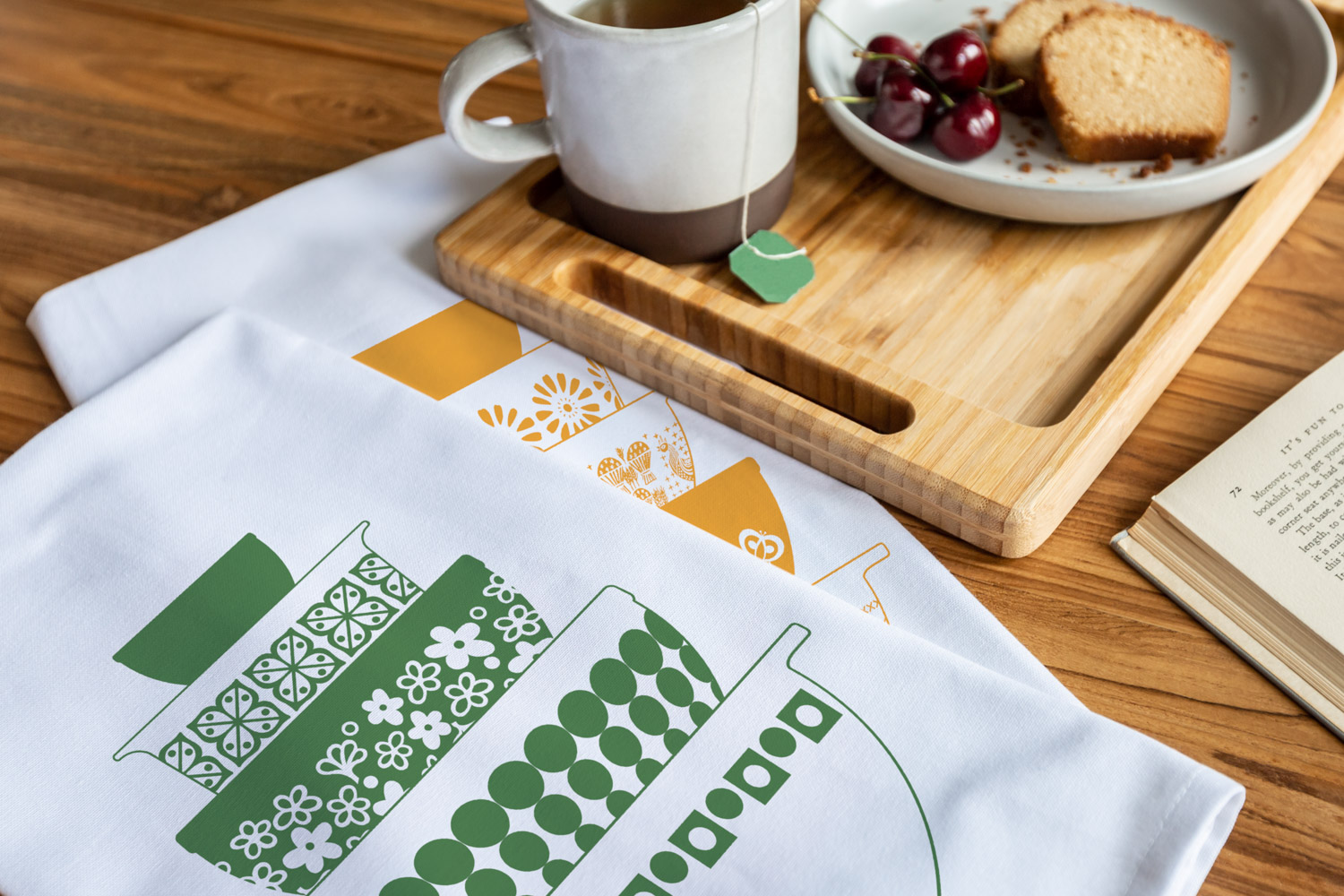 Vintage Pyrex Tea Towels Green