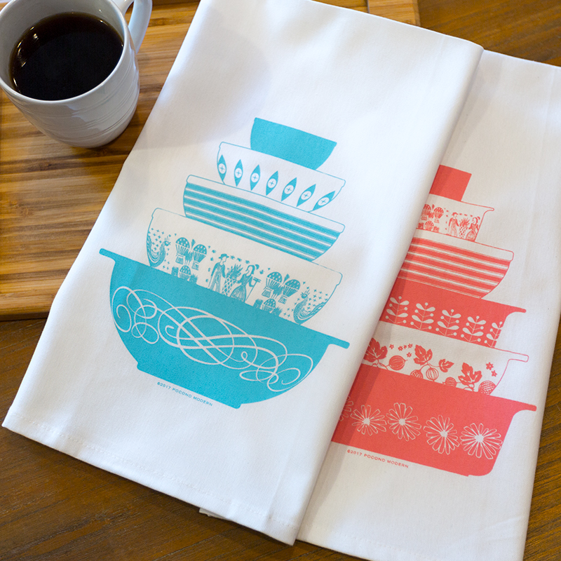 Vintage Pyrex Tea Towels Green