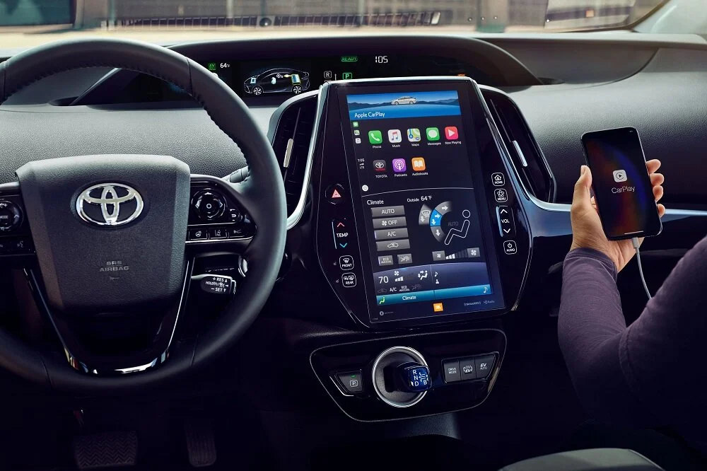2020 Toyota Prius, pictured with available use-your-phone-while-you-are-driving and see-it-from-space climate control options.