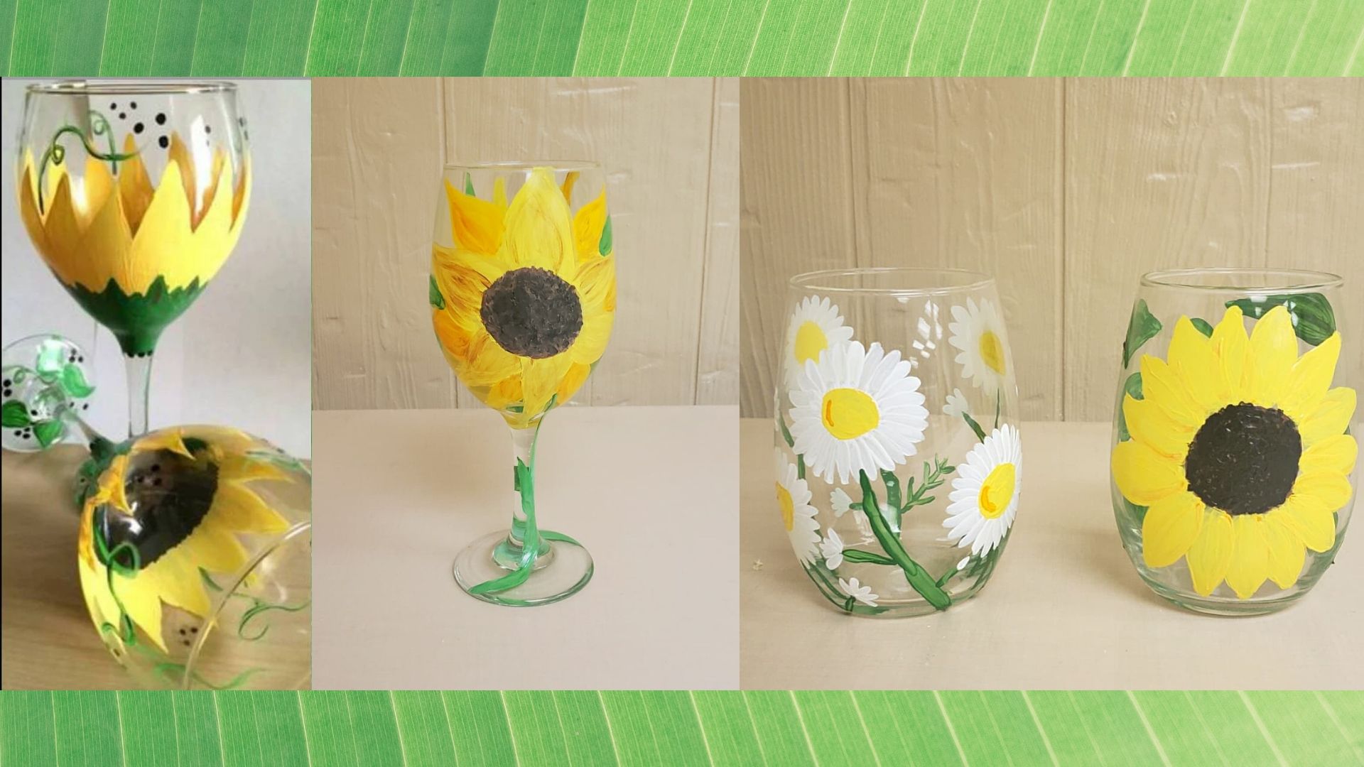 Sunflowers painted on glass.