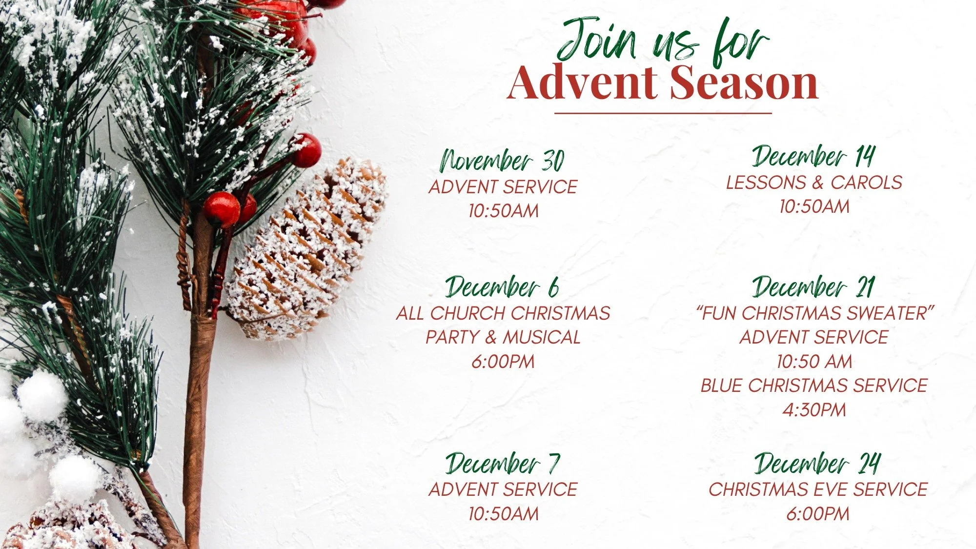 ✨ Join us for Advent! ✨
This year we&rsquo;re journeying From the Manger, exploring how the hope of Christ is born into our world and our lives.

We invite you and your family to worship, celebrate, and prepare your hearts with us throughout this Adv