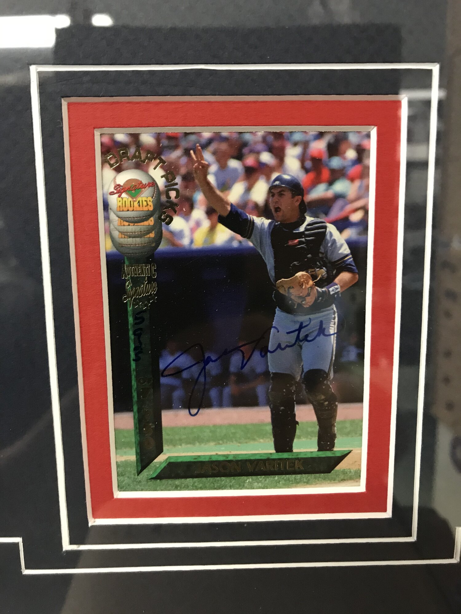 Jason Varitek And Alex Rodriguez Fenway Scuffle Custom Framed Varitek Autographed Rookie With Classic Photo Stock 814 Pioneer Sports Cards