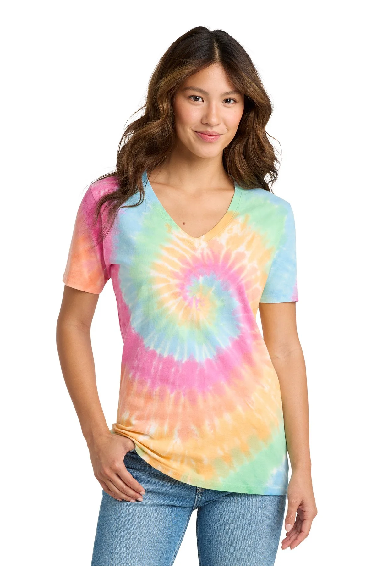 Port & Co Women's Tie-Dye V-Neck Tee