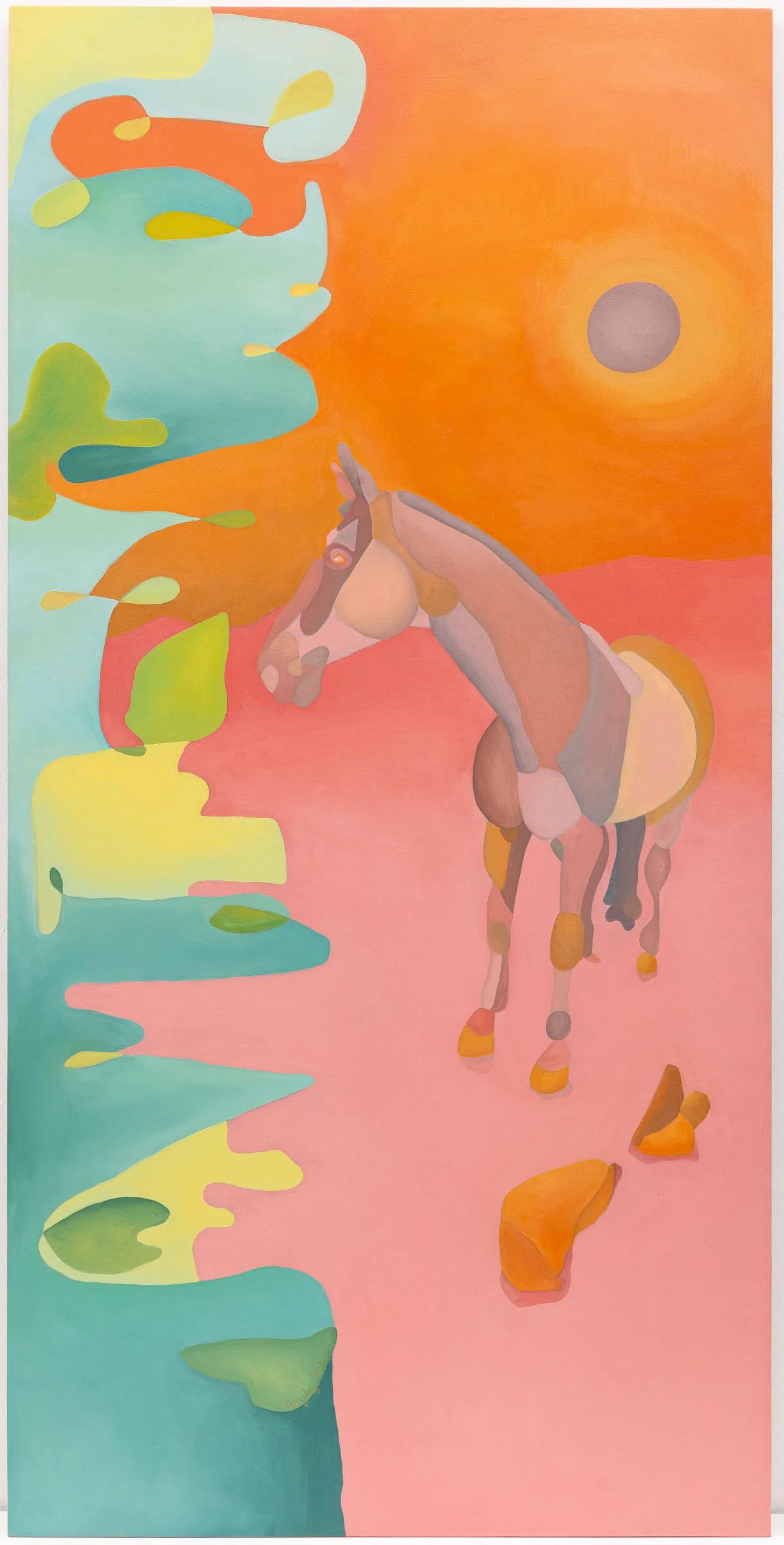 Baco Between  2024  oil on wood panel  48 × 24 inches