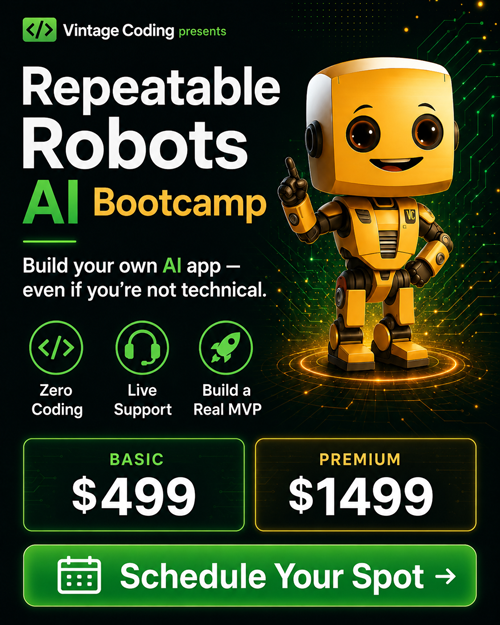 AI Training | AI App Bootcamp | Build a Real MVP without Coding | Vintage Coding LLC