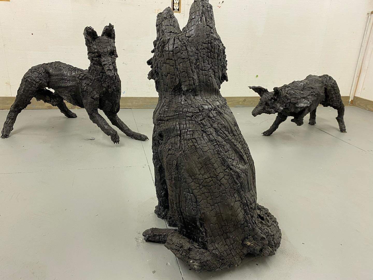 Happy to display some new work last night -&gt;Charcoal  Fox series ponders nature from an angle of altered surfaces and changing states of matter. These life-size works open up a dialogue on the transience of time, life and death.

#Sculpture #Sculp