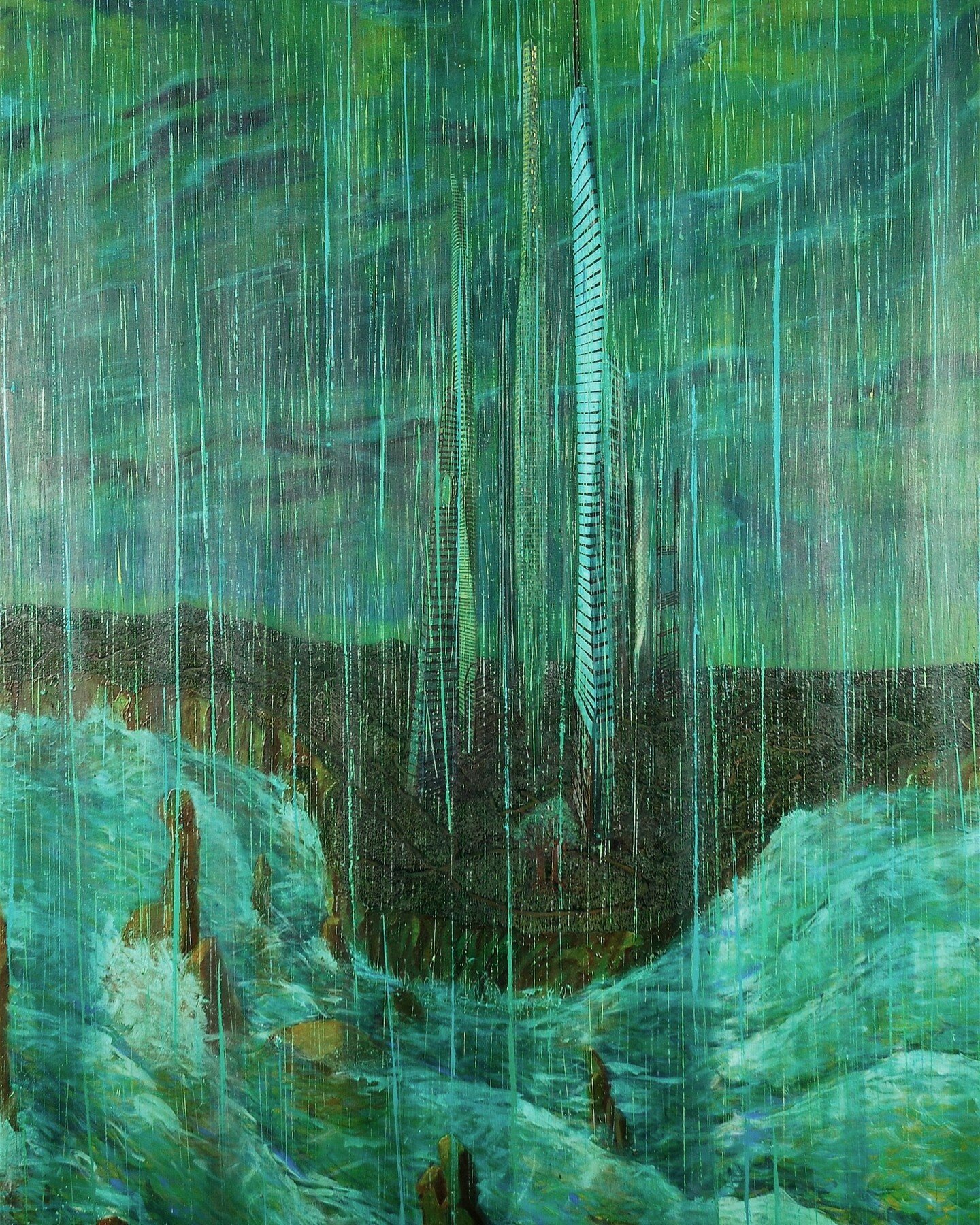 Sound
80 inches by 60 inches
Egg-oil emulsion, oil , beeswax on canvass
2007

one of four paintings I made my final year in graduate school, and the late great SFAI - may it RIP.

#water #storm #climatecahnge #sfai #environmentalism #changinglandscap