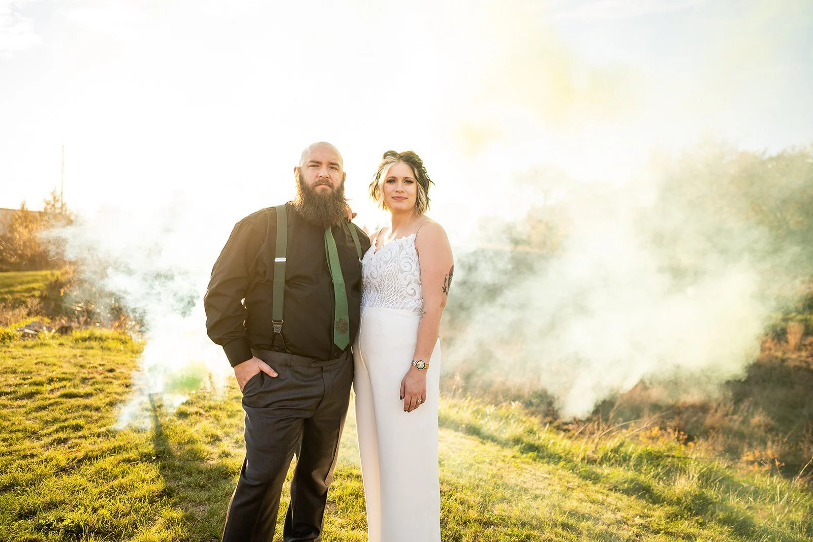 Couple photo with smoke in background Twin Birch Studio