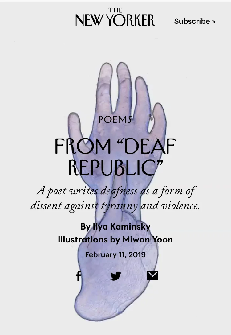 Ilya Kaminsky's Deaf Republic featured in New Yorker interactive feature