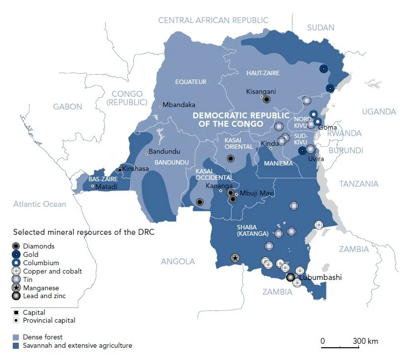 Map of mineral mining in DRC