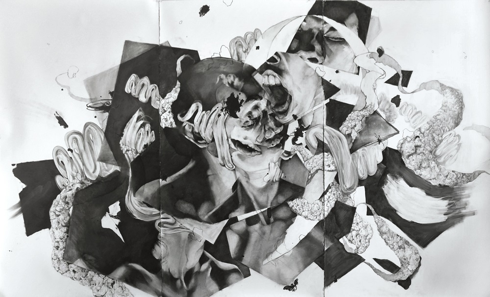 The Head Not the Face , 76" x 126", Charcoal, marker, graphite on paper, 2016