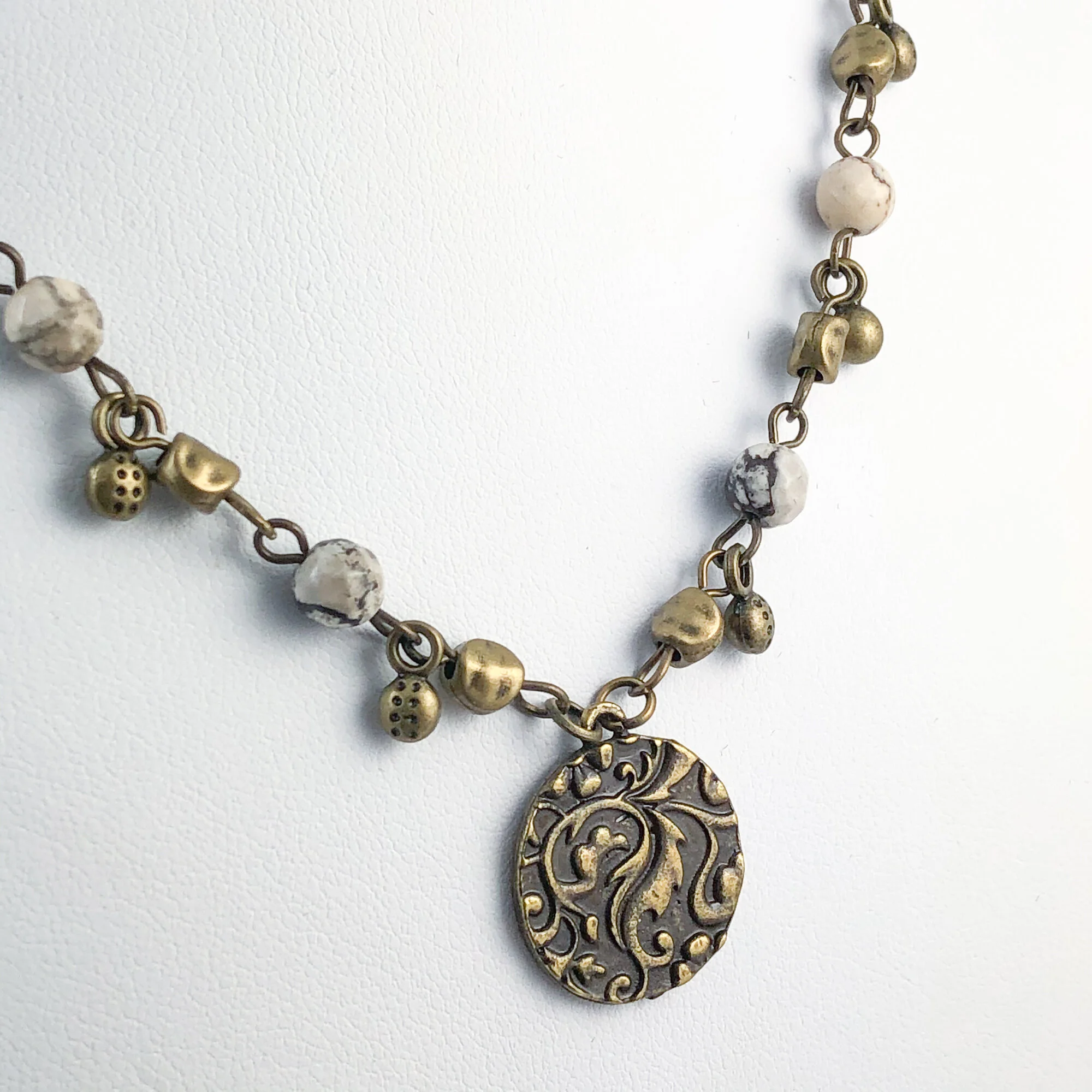 Ivory Howlite Bronze Rosary Chain Necklace