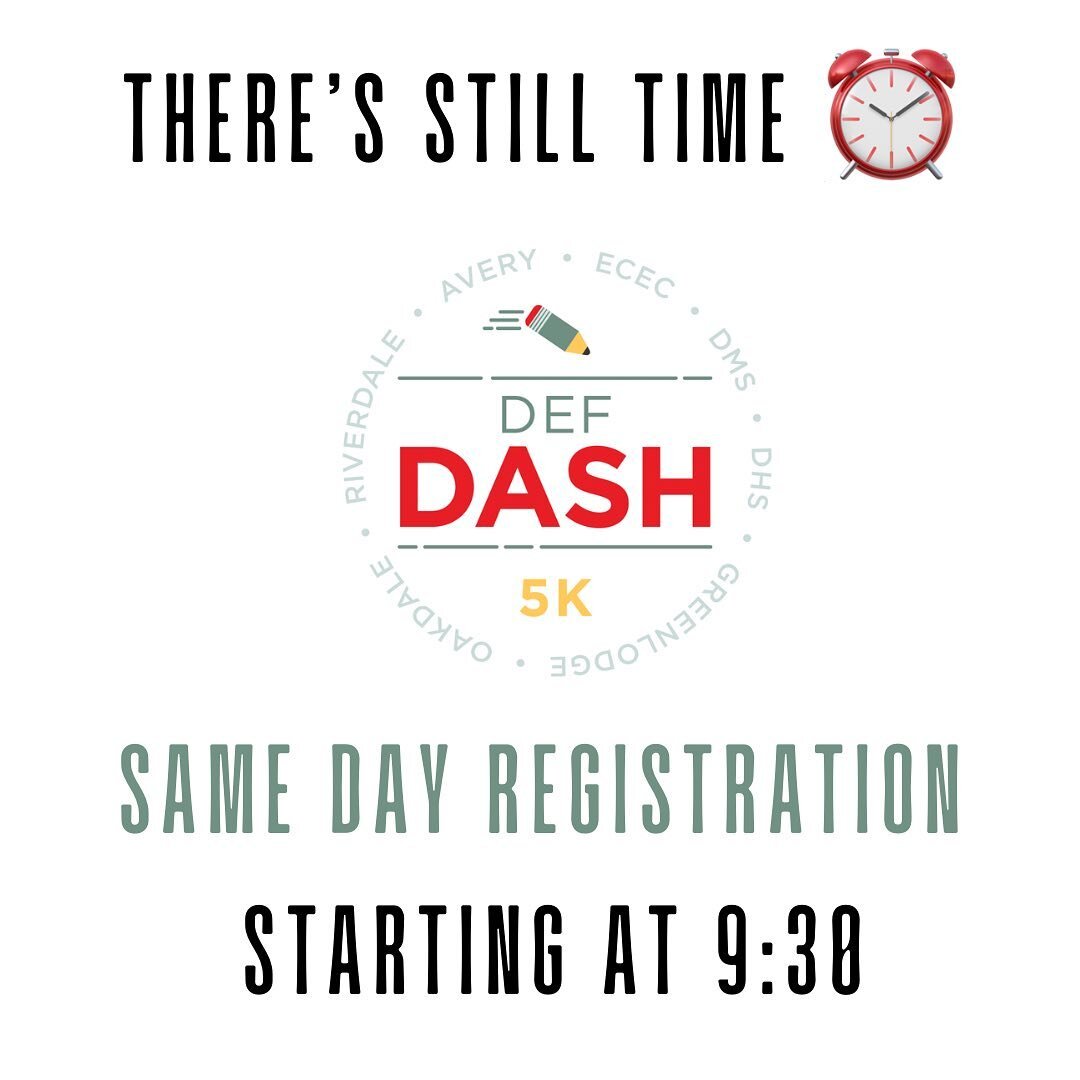 Today&rsquo;s the day! 

Didn&rsquo;t register yet? NO WORRIES 👍🏽 

Same Day registration will be available at the field before the race, starting at 9:30. 
Come find a DEF Volunteer at Barnes Memorial Field this morning who can help you get signed