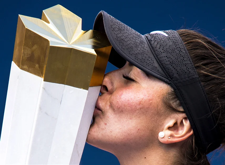 Bianca Andreescu kisses the Rogers Cup winner’s trophy after defeating Serena Williams on Sunday, Aug. 11, 2019. Andreescu is the first Canadian to win the tournament in 50 years.
