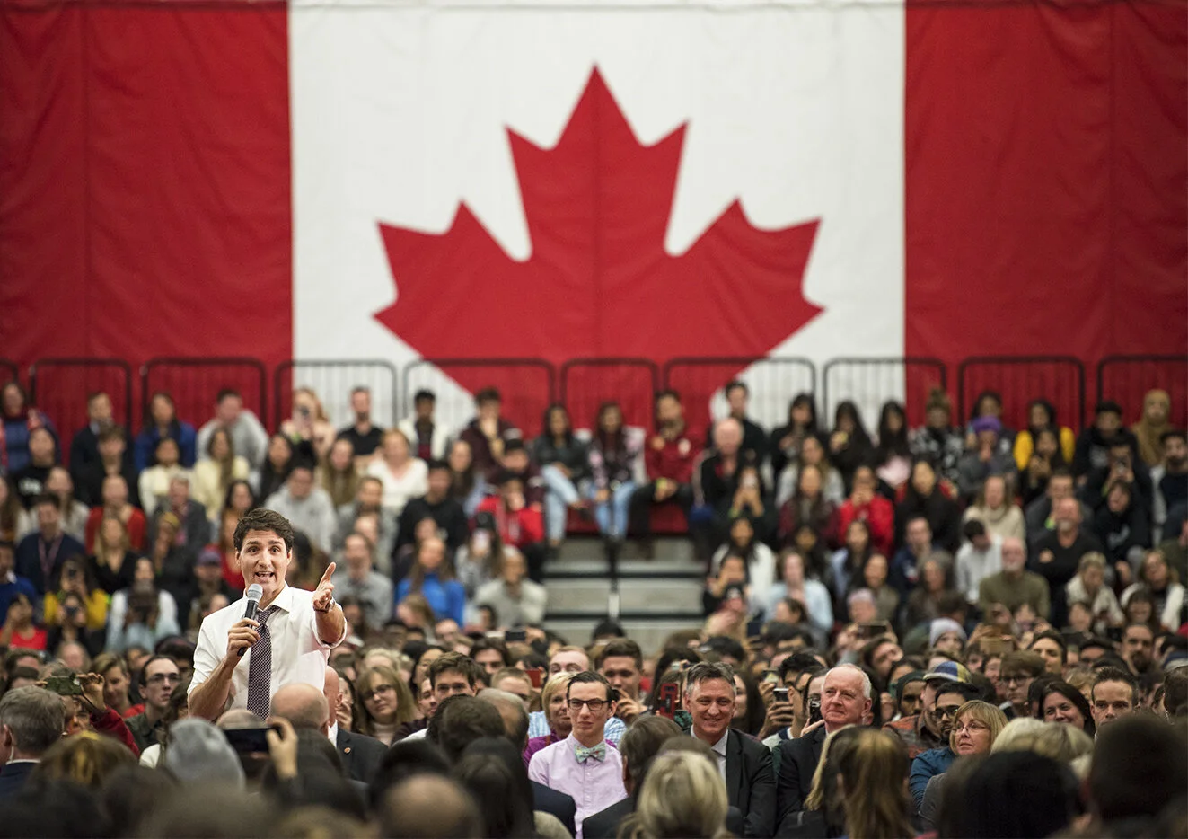 Prime Minister Justin Trudeau answers questions from the crowd during a town hall at Brock University in St. Catharines, Ont.