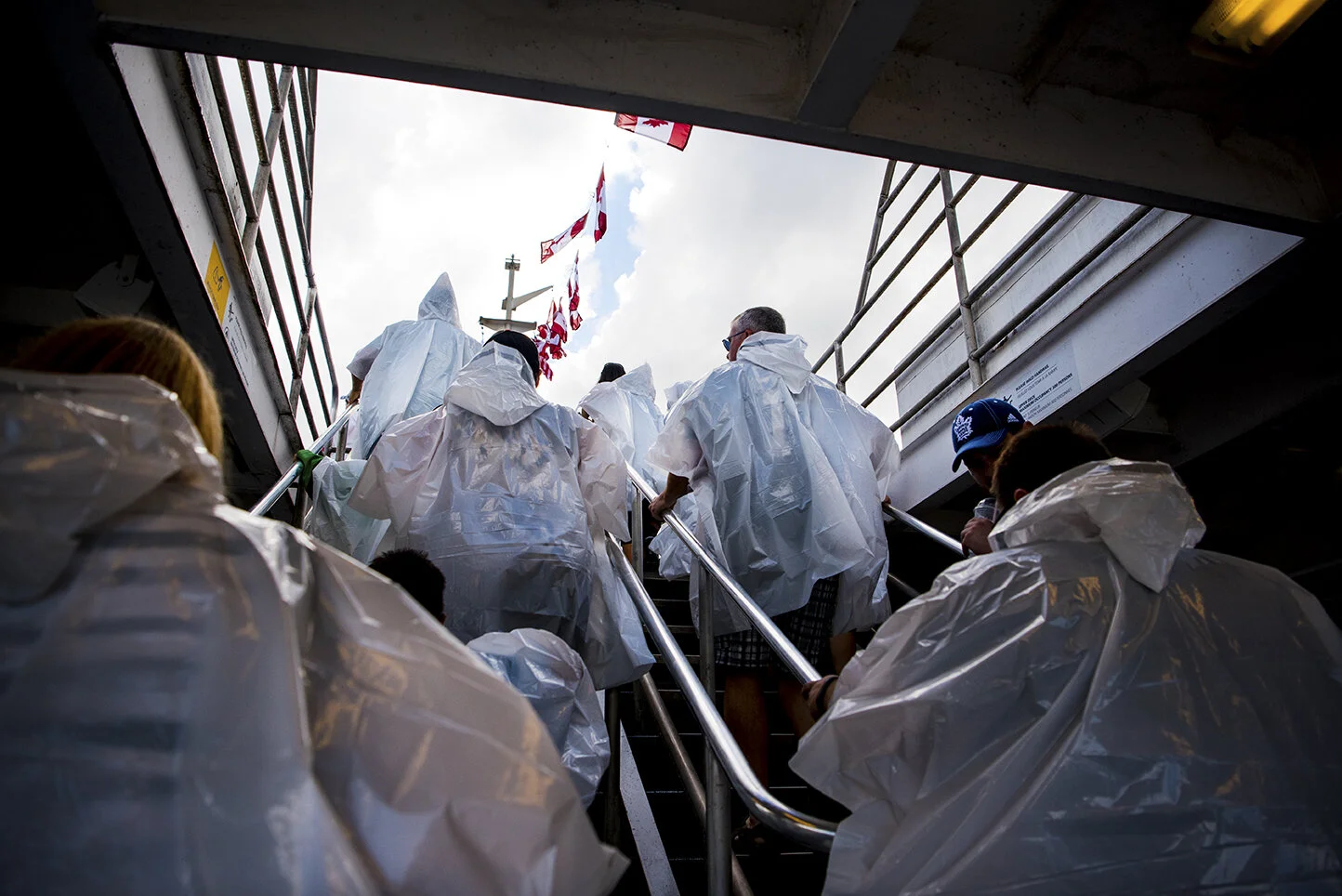 Fans of the Toronto Maple Leafs ascend the steps of the Hornblower to join members of the team for a trip to the Niagara Falls.
