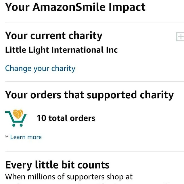 This is a reminder that you can support Little Light International through your normal Amazon shopping!
.
Remember, only purchases at smile.amazon.com, (not www.amazon.com or the mobile app,) support charitable organizations.
.
Every little bit count