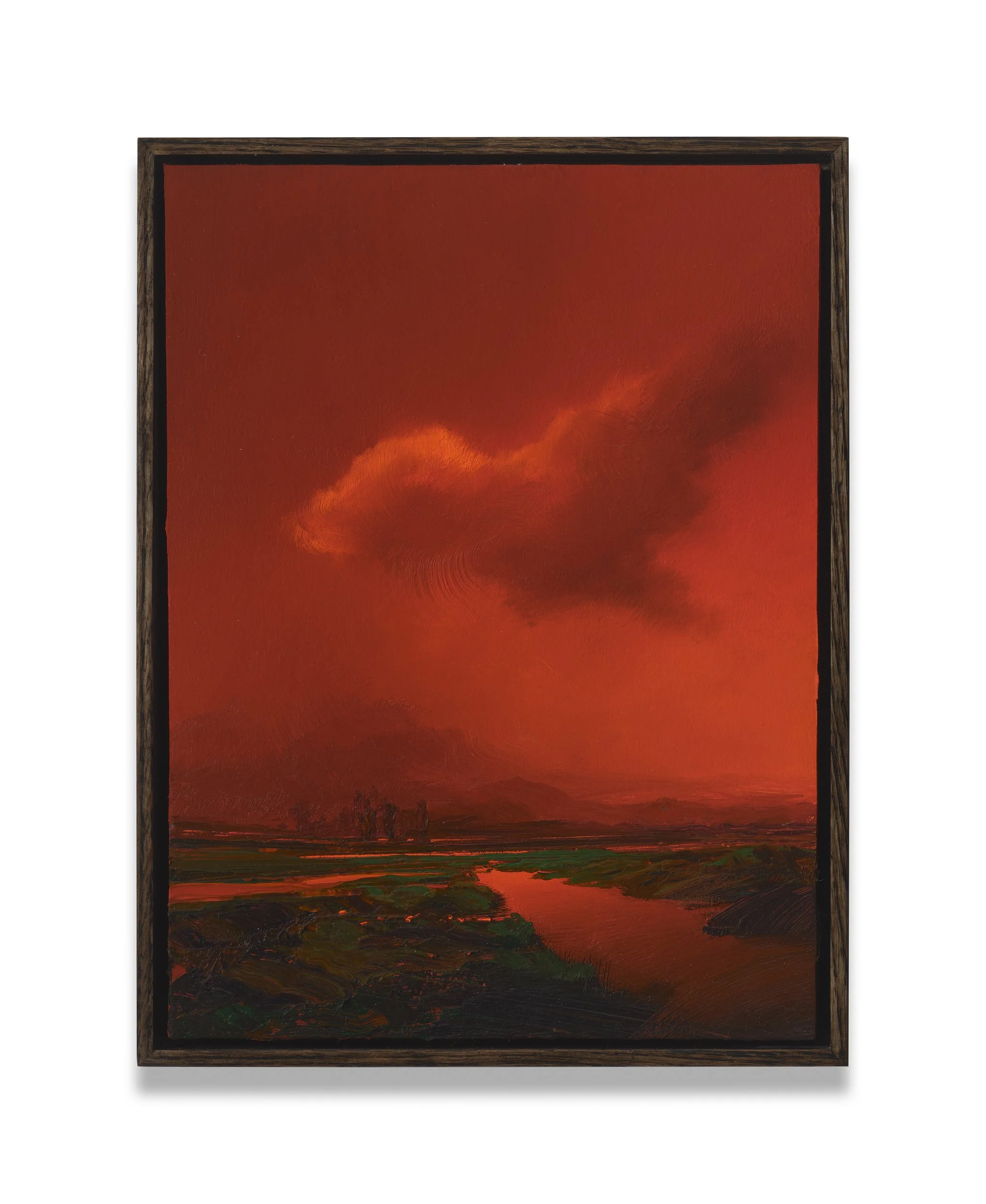 Red Marsh (#2515), 2025, Oil on paper or linen, mounted on panel, 12×9”, framed