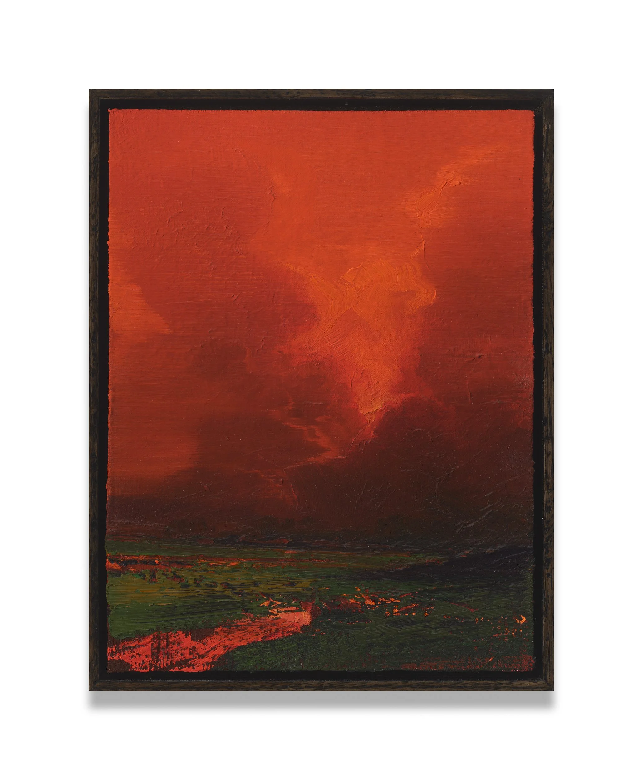 Red Marsh (#2518), 2025, Oil on paper or linen, mounted on panel, 12×9”, framed