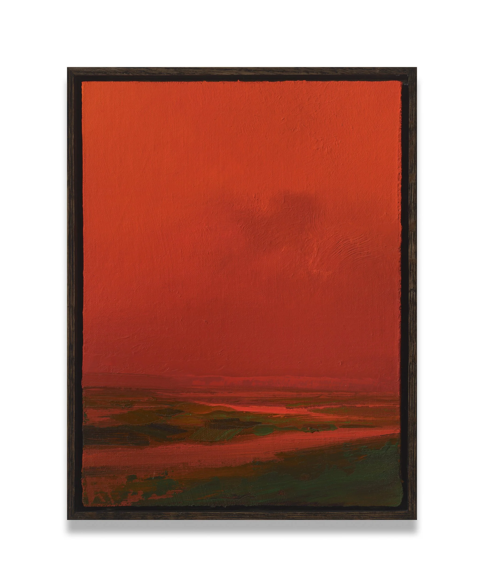 Red Marsh (#2517), 2025, Oil on paper or linen, mounted on panel, 12×9”, framed