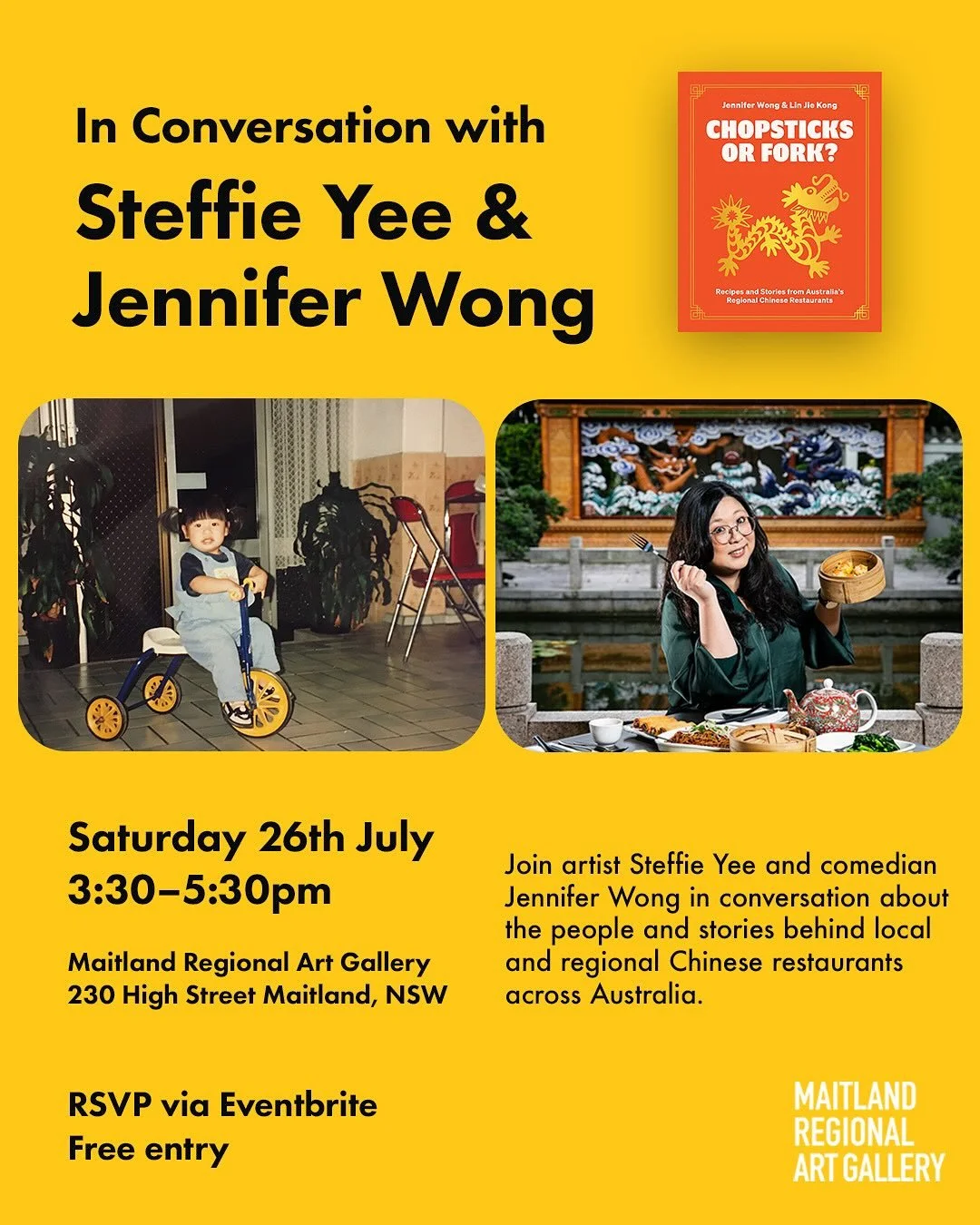 Join artist @steffieyee and comedian @jenniferwongcomedian in conversation about the people and stories behind local and regional Chinese restaurants across Australia. 🍚

🎟️ RSVP via Eventbrite (link in bio). Free entry.

🧧

Steffie Yee&rsquo;s &l