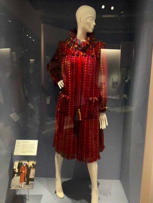 Red coat by Bellville Sassoon, worn by Princess Diana to announce her first pregnancy. Princess Diana had more than 70 outfits made for her by Sassoon between 1981 and her death in 1997