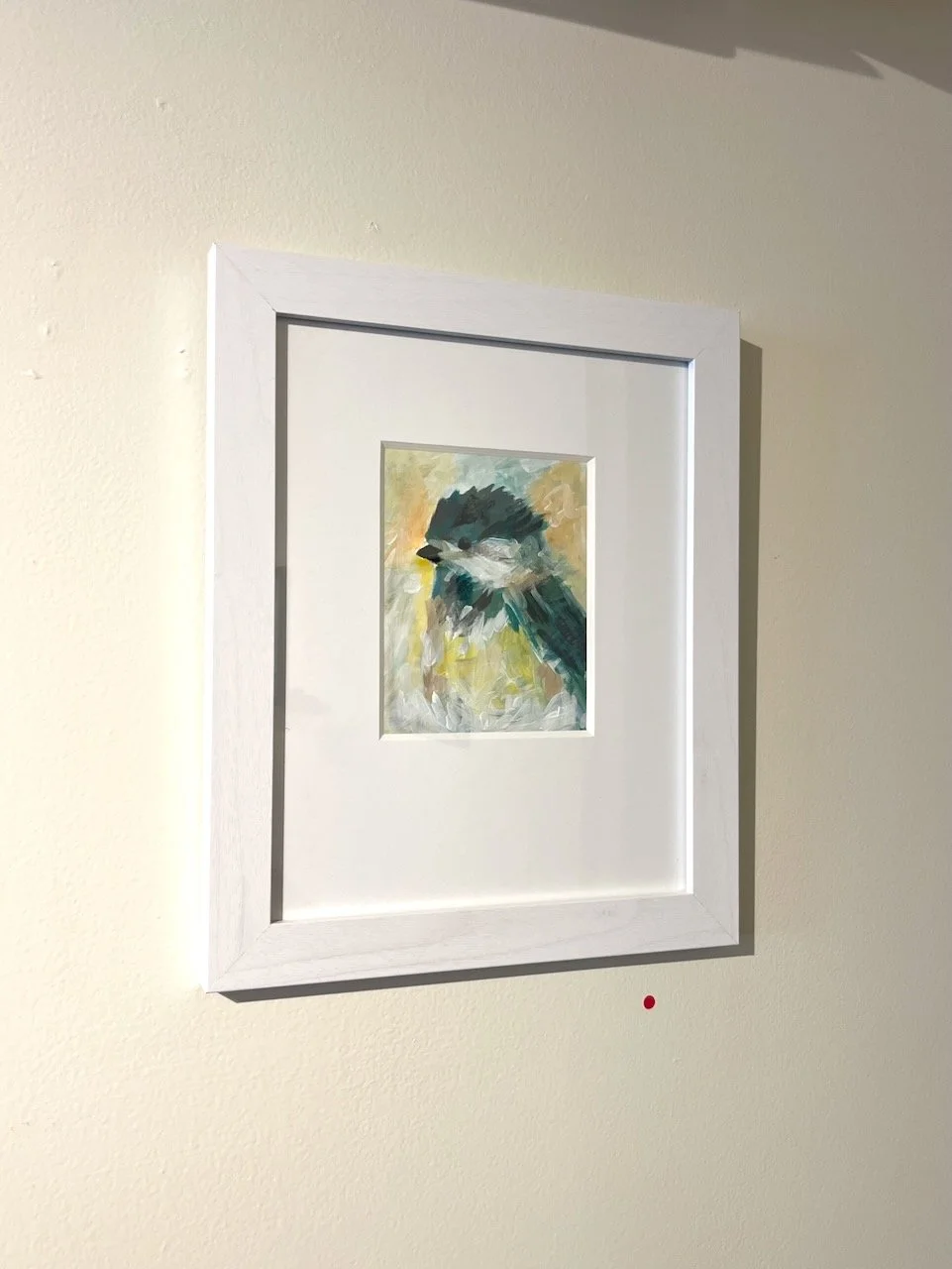  Amy Mullen  Blue Bird, 2026  Acrylic on paper&nbsp; 5” x 4” (8” x 10” framed) 