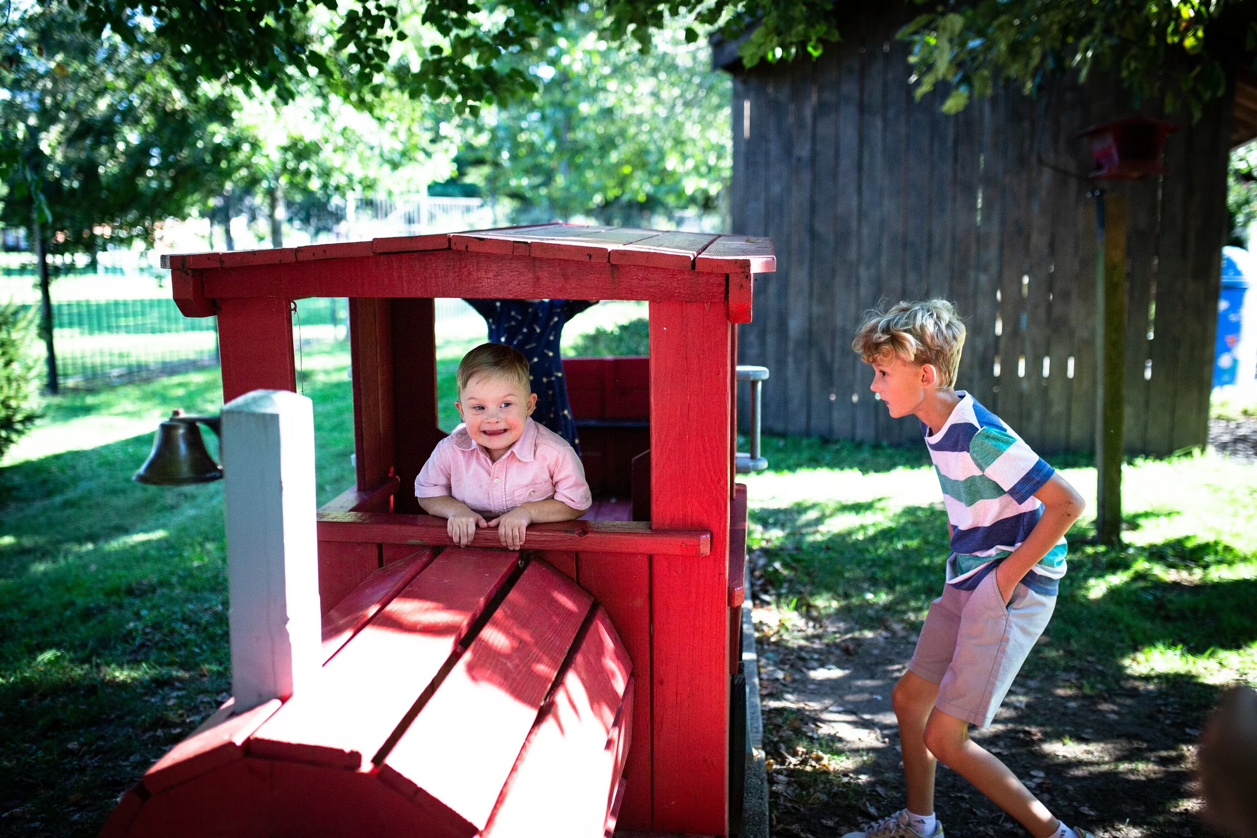 two young boys playing at play ground