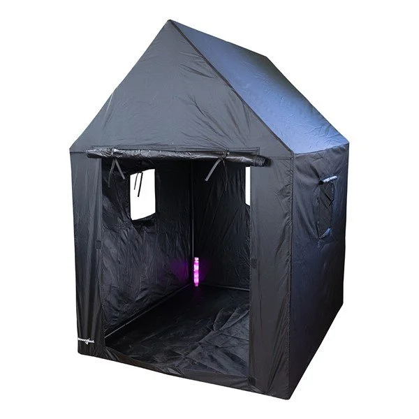 black tent with walls and a roof