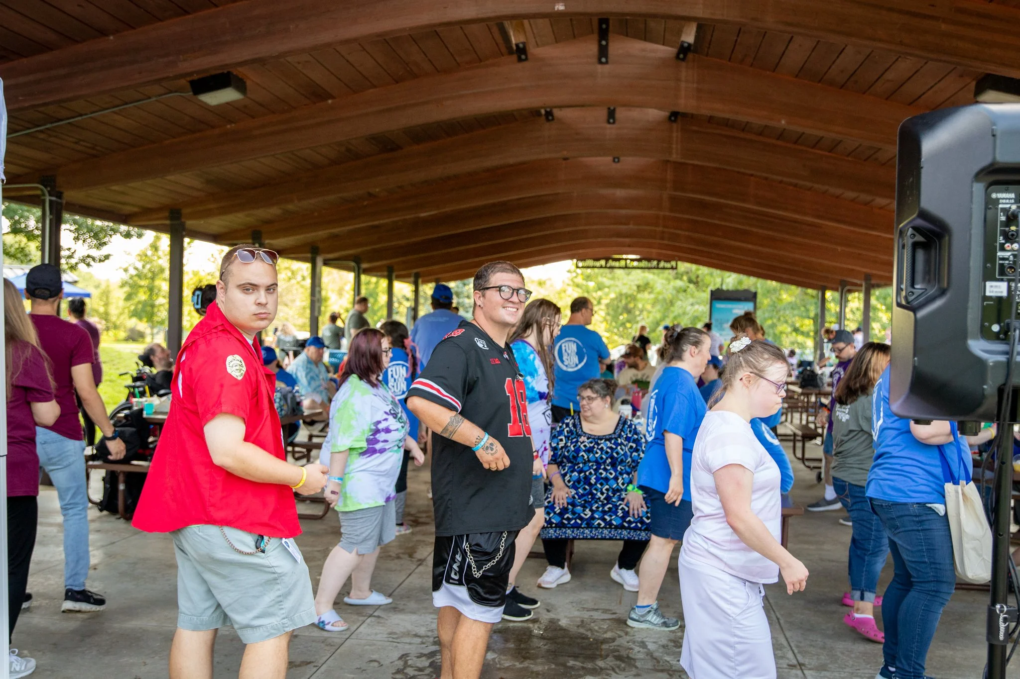 large group of people dancing together