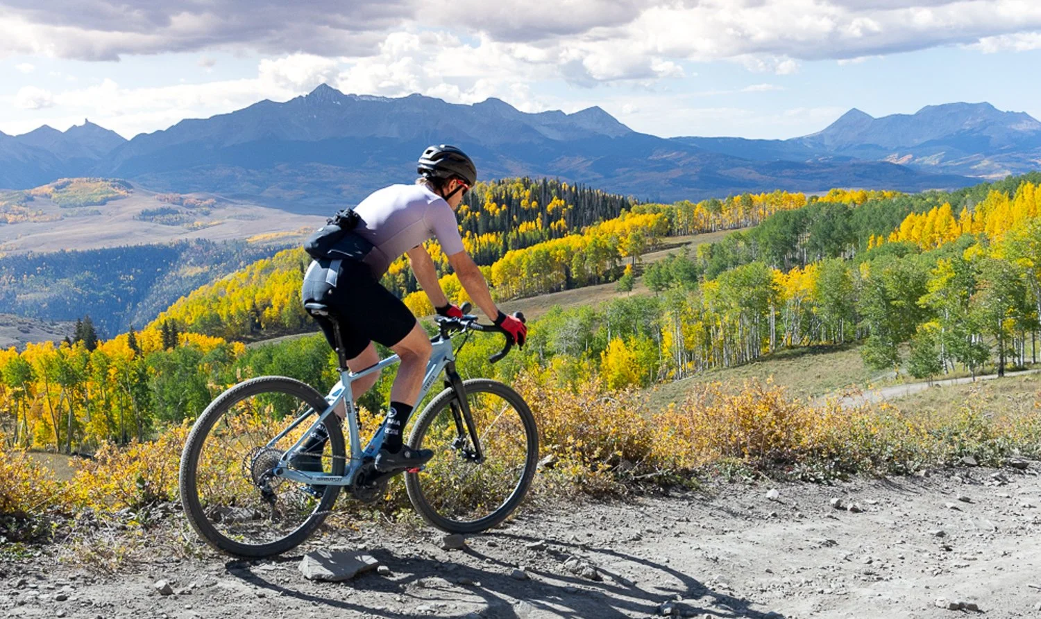 Brian Lopes on the Yamaha Wabash RT riding down Last Dollar Road towards Telluride, CO in the fall