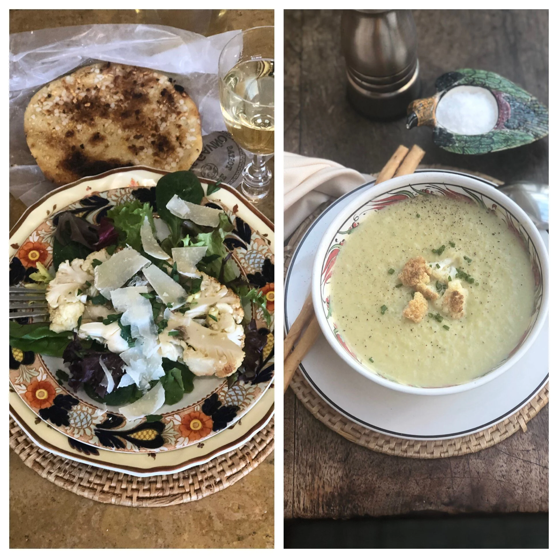 Roasted Cauliflower Steak Salad and Soup