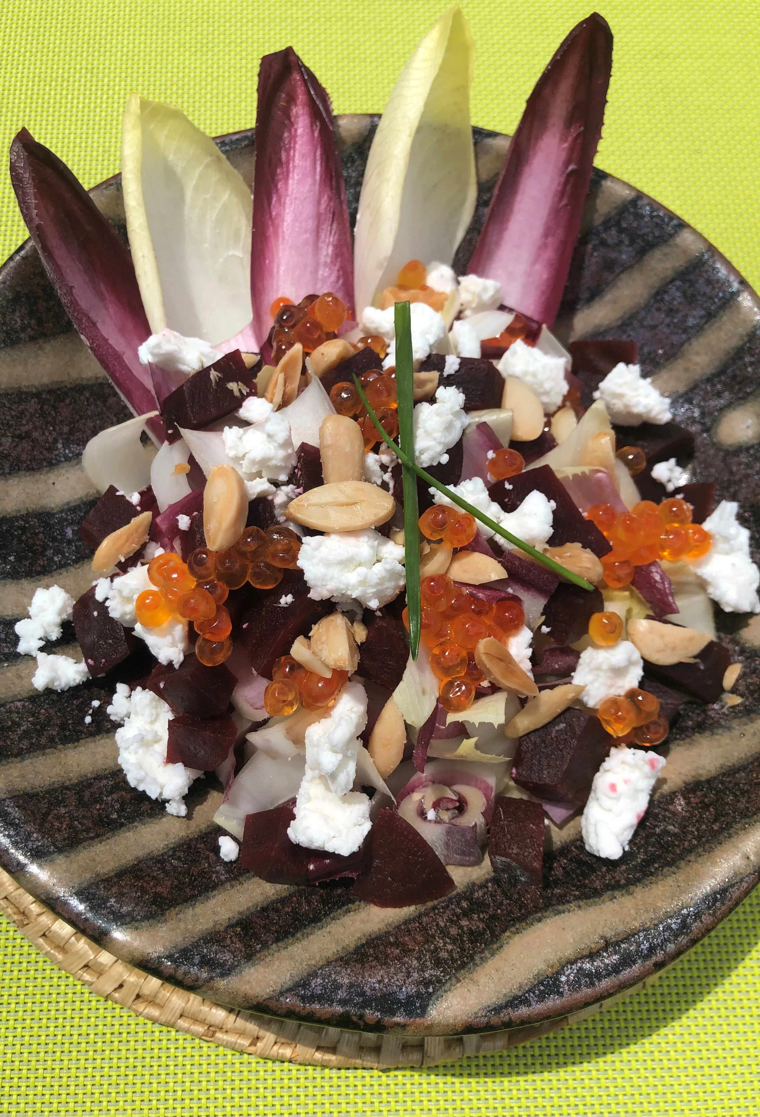 Salmon roe and beet salad