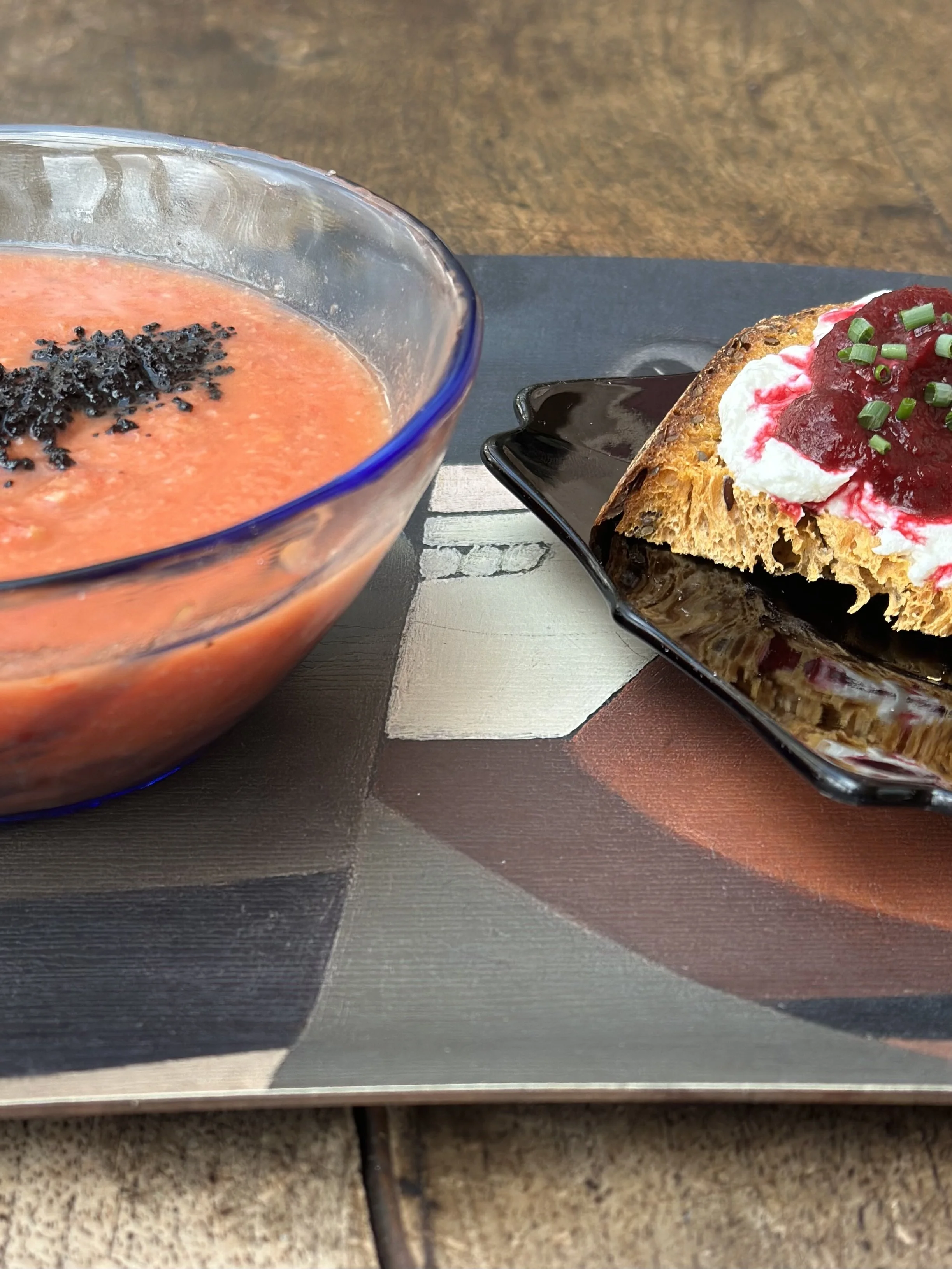 Black olive dust and Beet tapenade