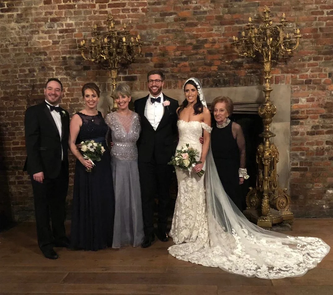 The bride and groom, Emily and Zac, my daughter and now son-in-law, with my mum (right), and my other daughter, Tash and her husband Ian (left)