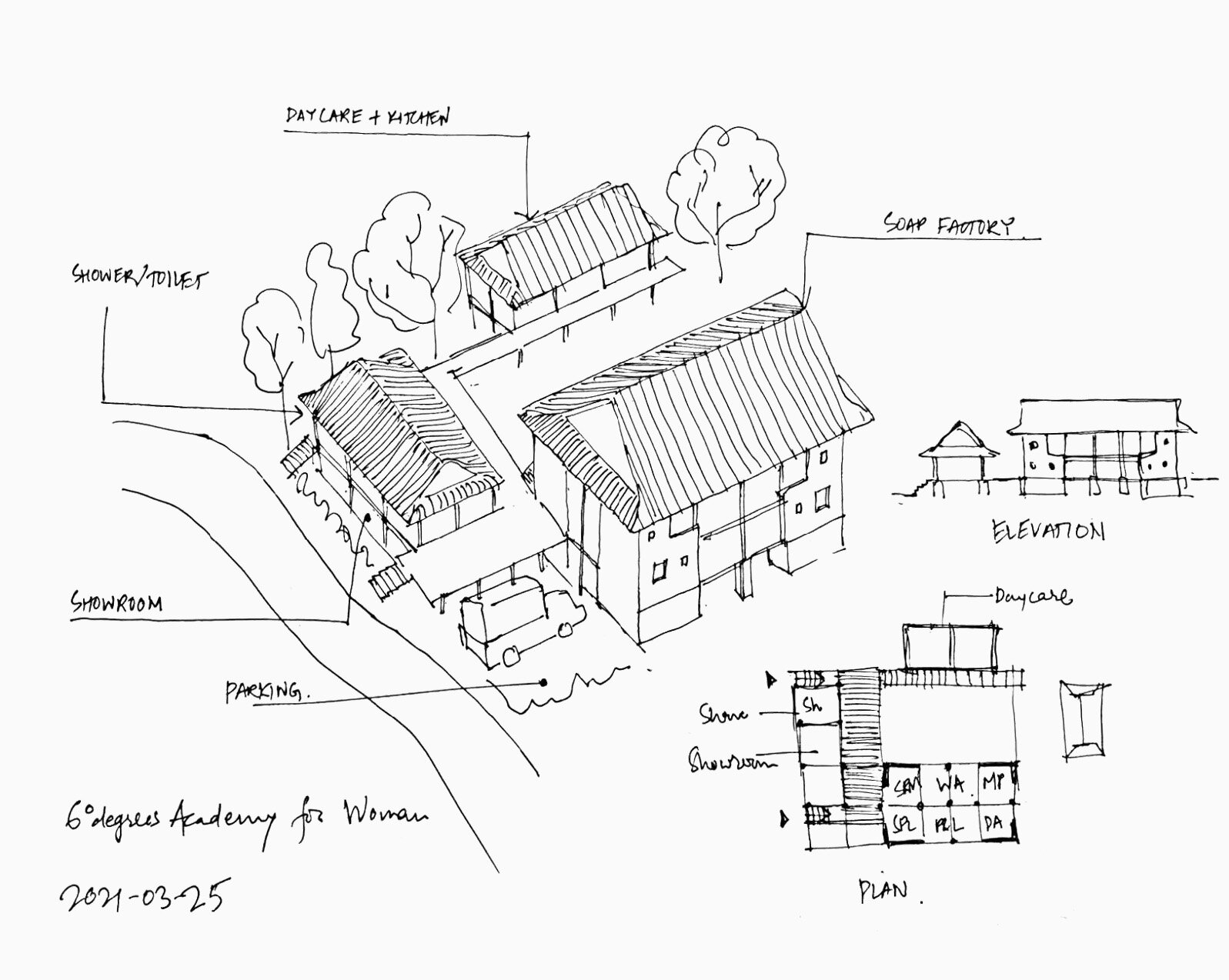 Initial master plan drawing of the eco village by Baha Spatial Agency