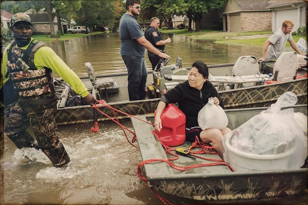 August 30, 2017 Wrapping it up for the day here...but before I go, one photo and some thoughts: before leaving Austin this morning I had breakfast at the motel full of #RedCross volunteers, mostly, I estimate, in their 50s and over. Many were speaking Spanish as well as English. They were diligently preparing beds for the influx of displaced people coming in from Houston. Once I arrived in Houston I went straight to one of the evacuation zones as the nearby levy threatened to overflow and joined a rescue mission. As the boat made its way through the neighborhood I'd come across many more languages and skin tones, nationalities and faiths. Everyone that I encountered were working against tremendous odds to help others—each person was driven by a deep concern for the person next to them. Whether they were in the water or on it, the concern was to look out for another person's well being. I don't know, nor do I care about a person's supposed legal status—here there was great humanity and that was the true language of the day. That's all that counts. THIS IS WHAT #MAKESAMERICAGREAT #texas , #houston , #harvey , #hurricaneharvey , #makeamericagreat , #climatechange , #climatechangeisreal