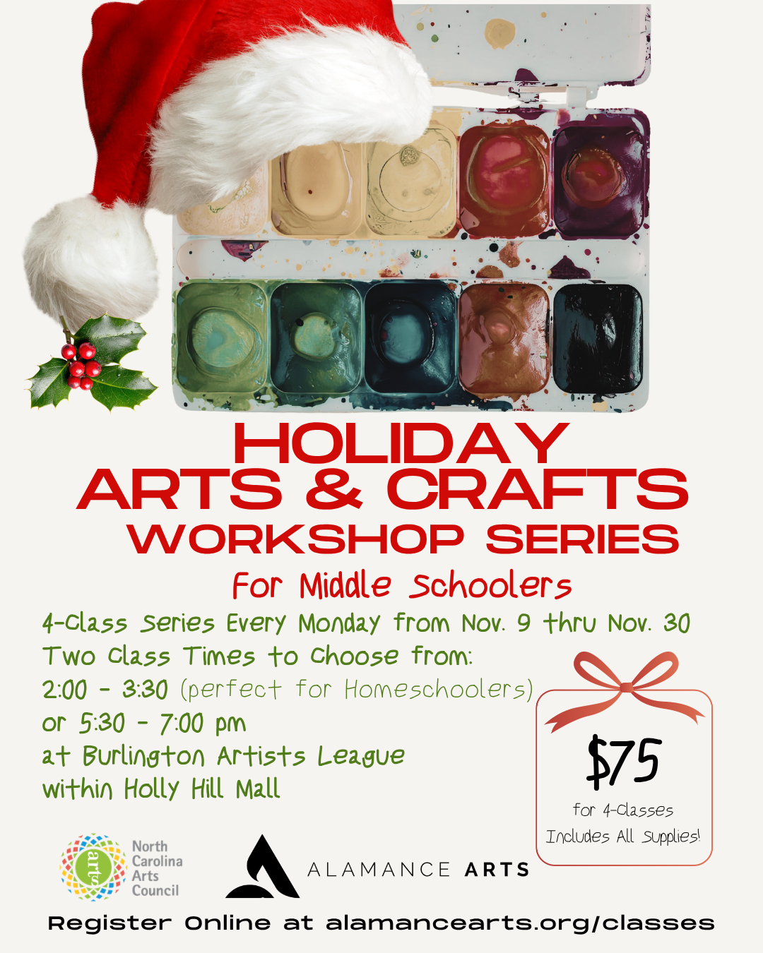 Holiday Arts & Crafts Workshop Series for Middle Schoolers