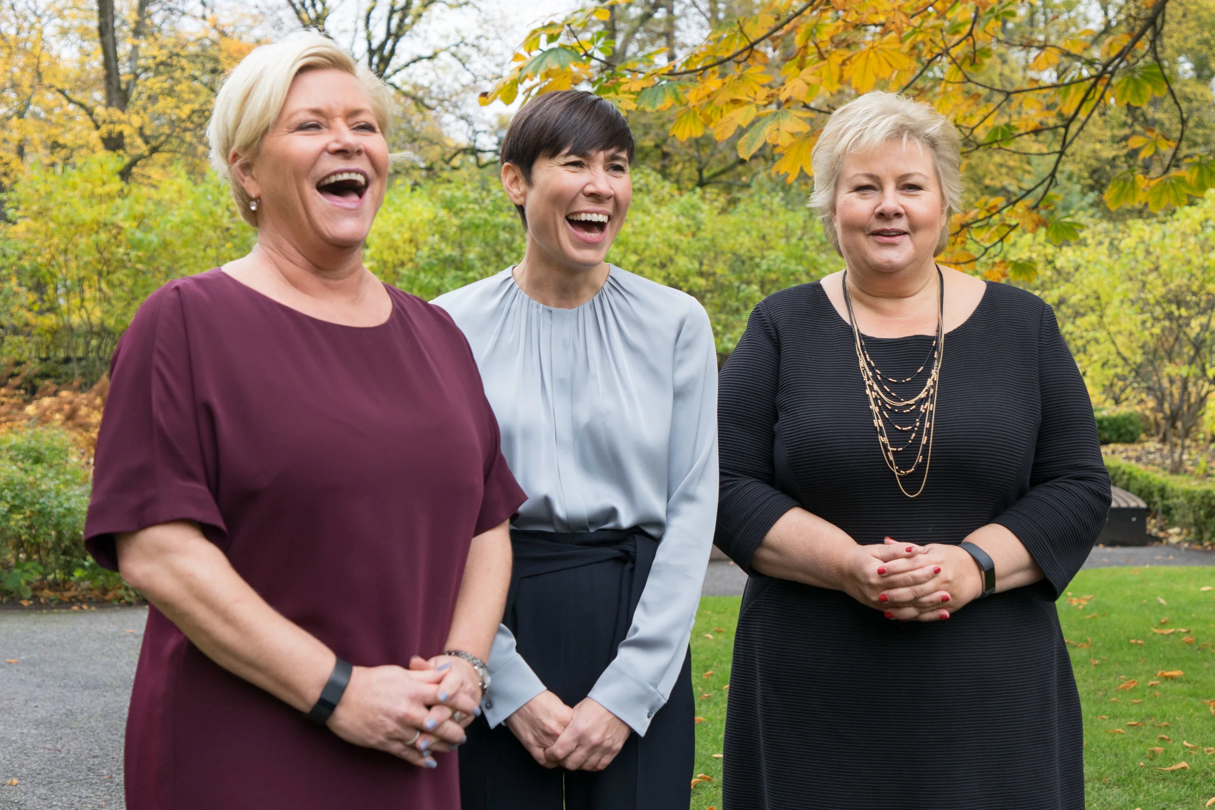 Etter 20. oktober i år er det tre kvinner på topp i regjeringa; finansminister Siv Jensen, utanriksminister Ine Eriksen Søreide og statsminister Erna Solberg. Foto: Statsministerens Kontor/Flickr
