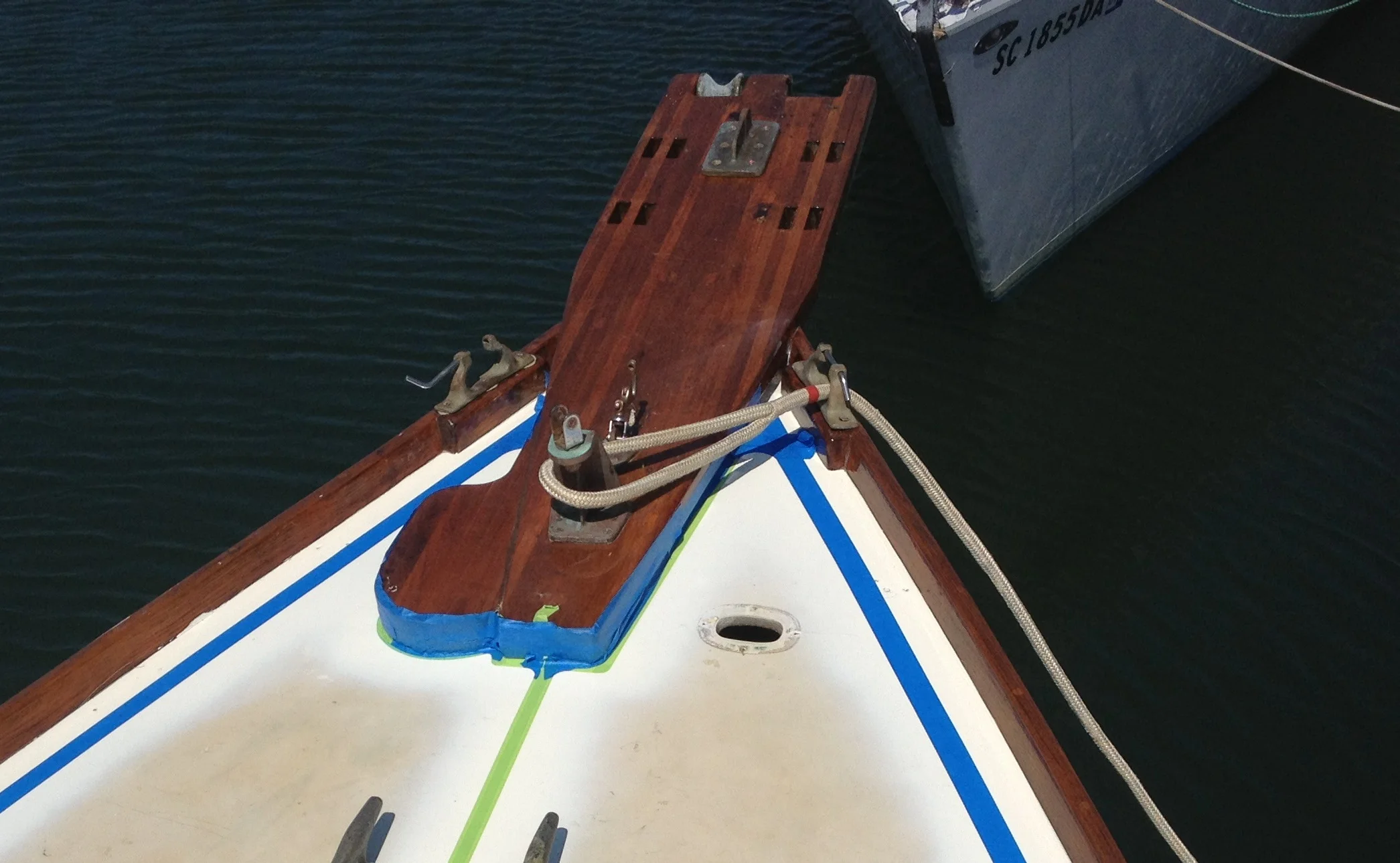  The original bowsprit with the new base for the windlass 