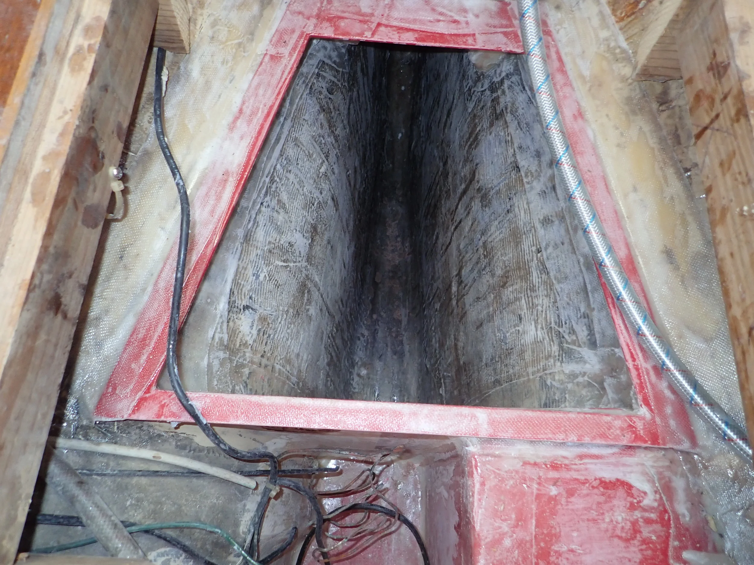  As well as the two water tanks I’ve added an integral diesel tank.  The tank is where the original holding tank was.  The new tank is 35 gallons, a significant increase from the original 20 gallon tank.   