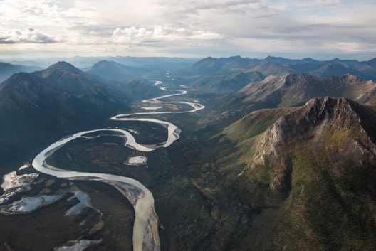 aerial view river mountains