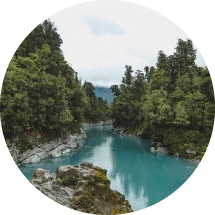 aqua blue river running through forest