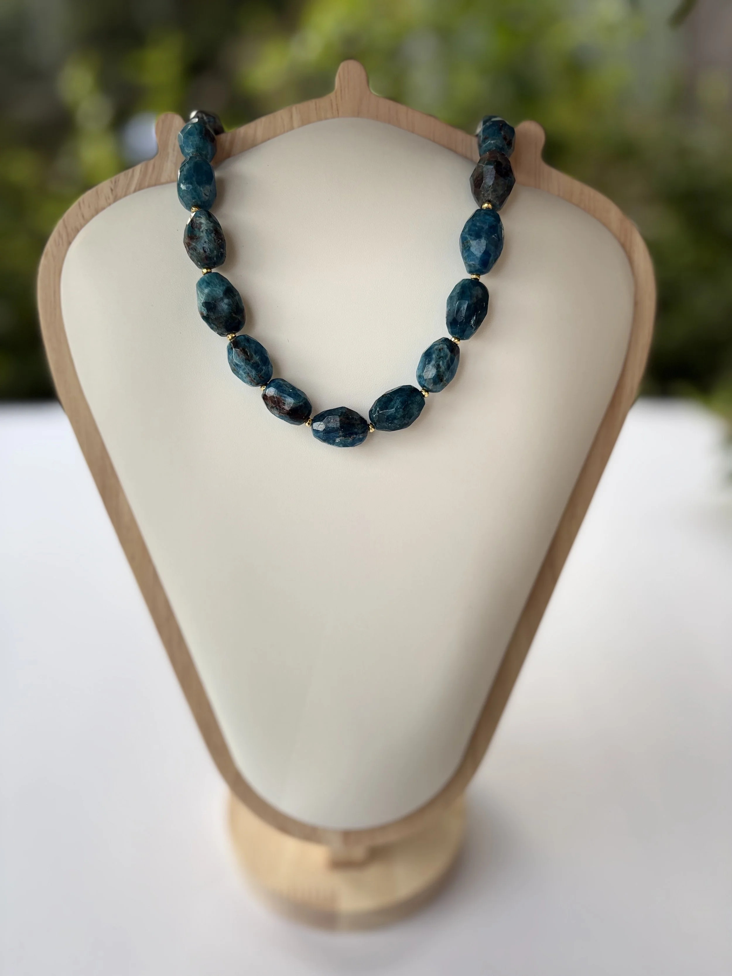 Apatite Natural Gemstone Necklace with Gold Plated Accents