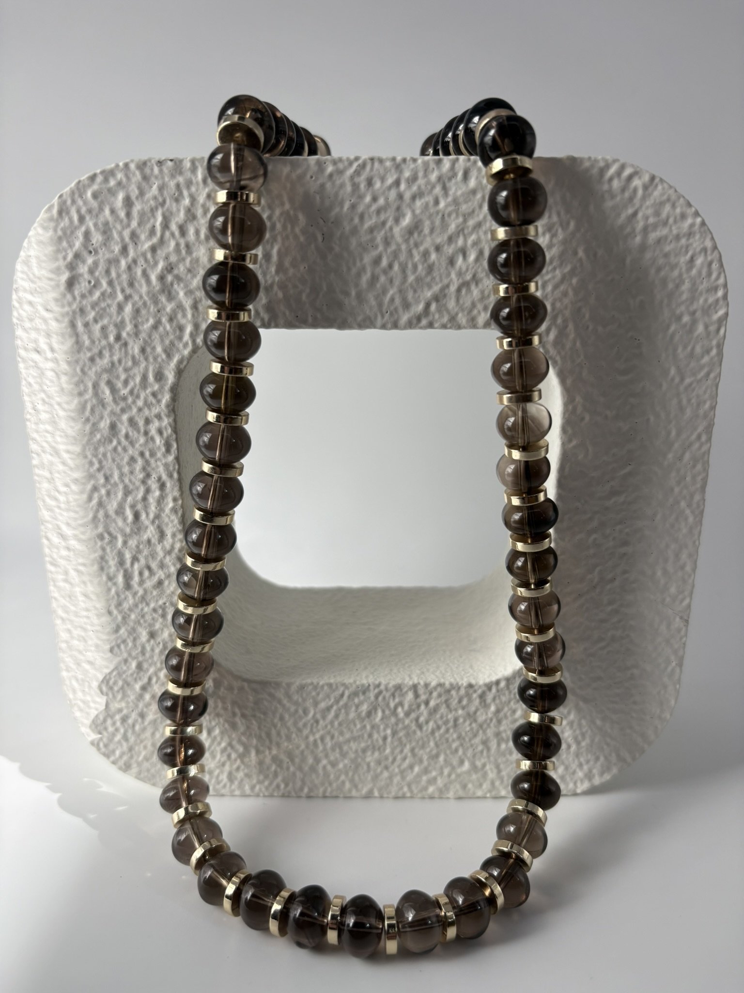 Smoky Quartz Natural Gemstone Necklace with Gold Plated Accents