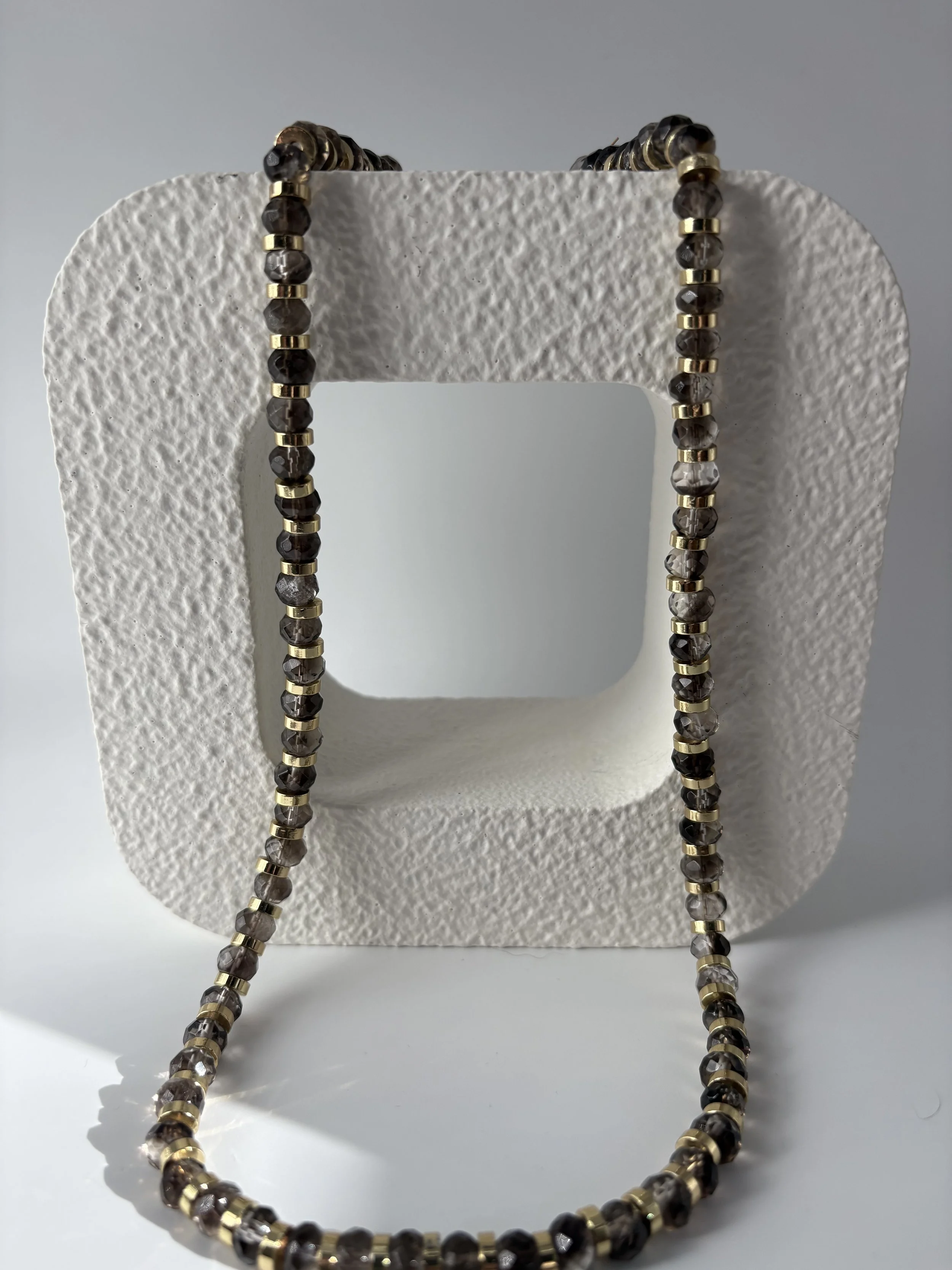 Smoky Quartz Gemstone Necklace with Gold Plated Accents