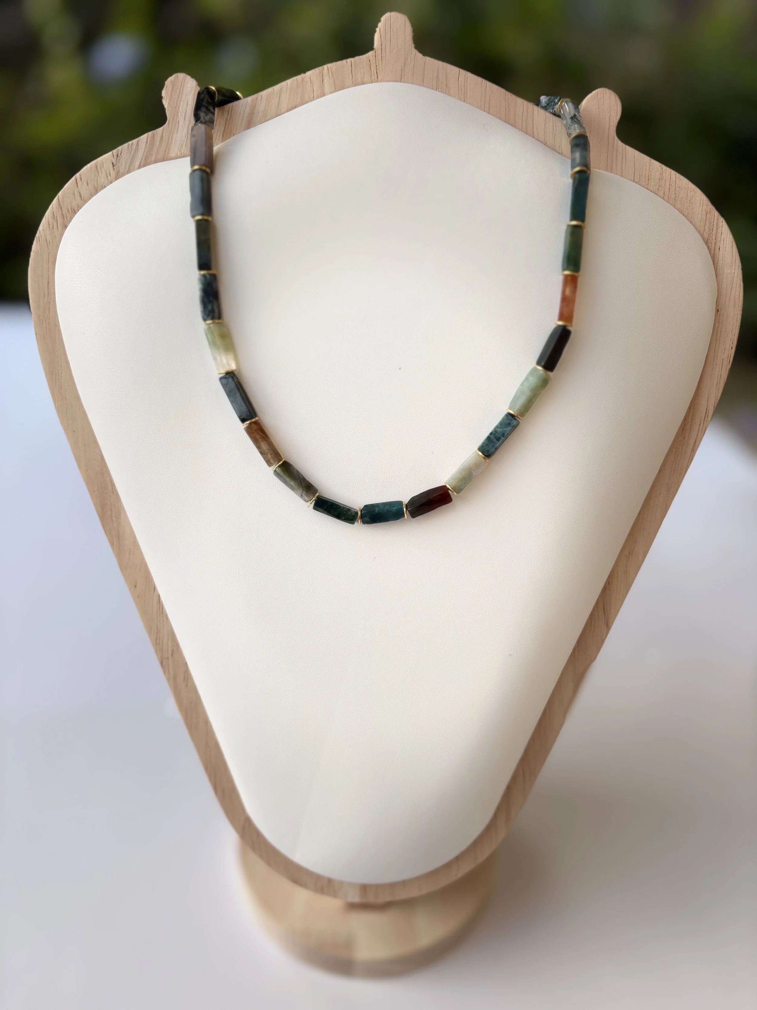 Indian Agate Tube Bead Stacking Necklace